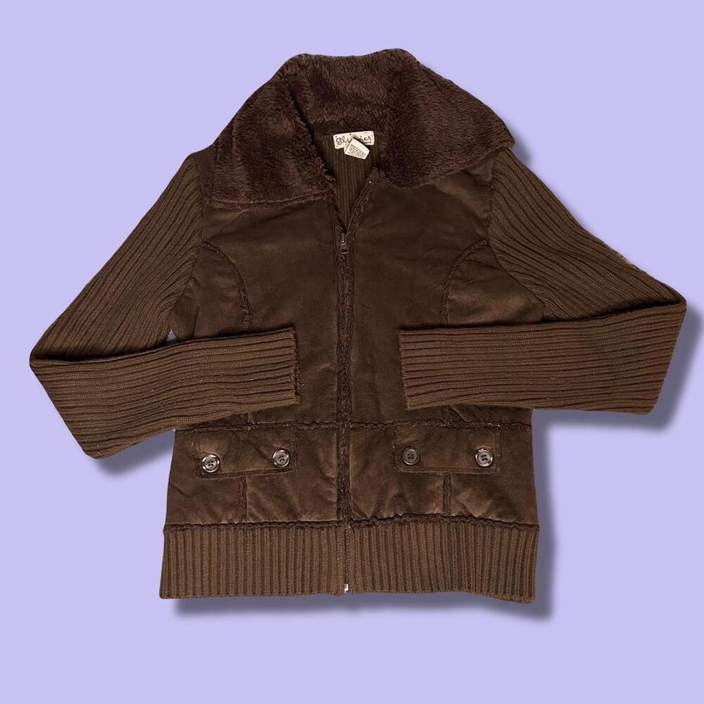 Y2k glimmer brown suede fur jacket